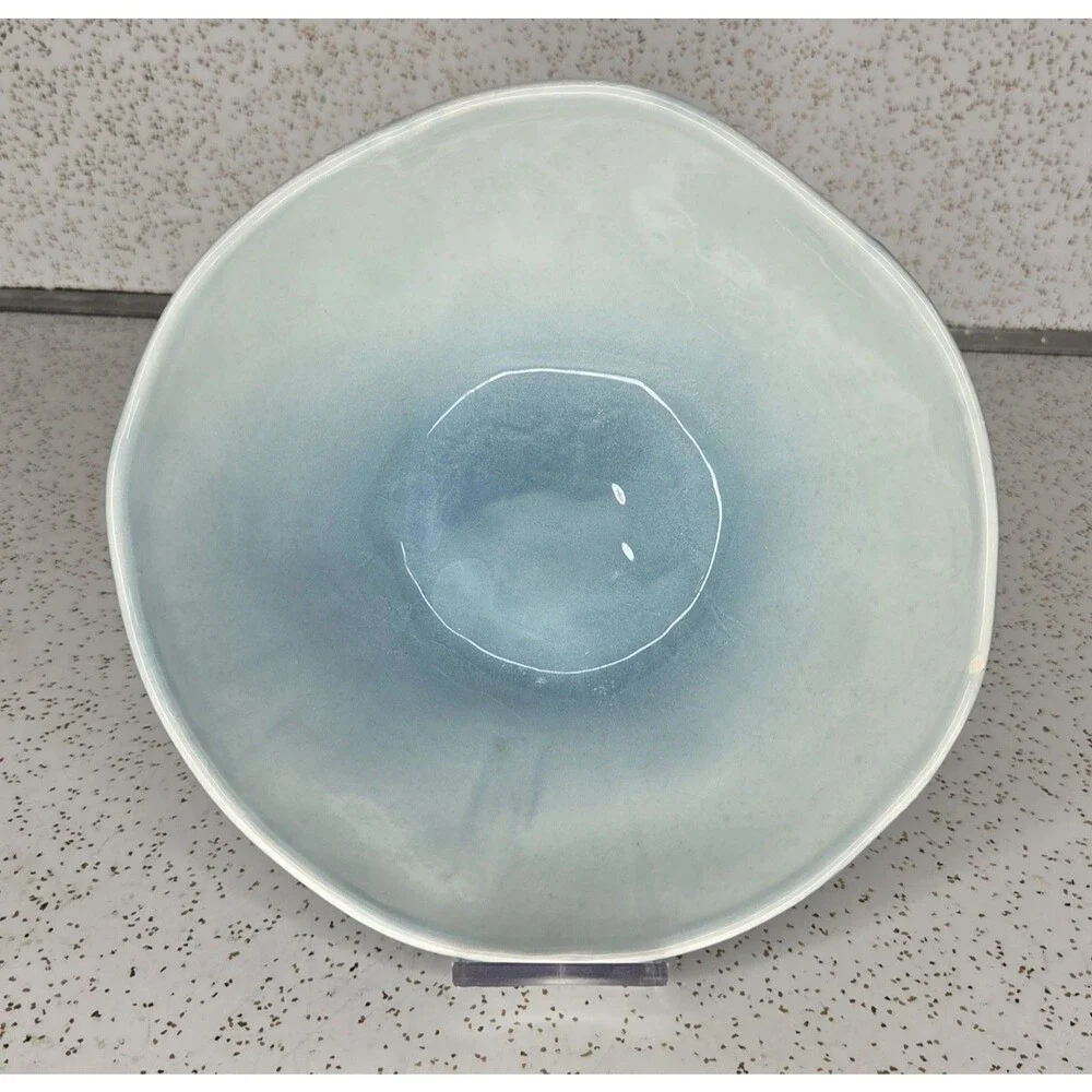 Pier 1 Cerchi Smoke White Blue Soup Cereal Salad Bowl Teal Hand Painted Retired